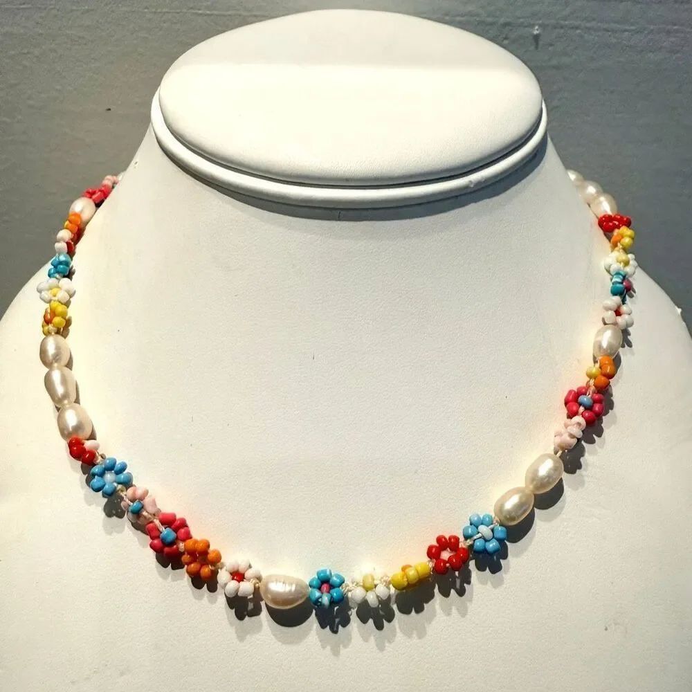 Etsy Handmade Pearl and Floral Beads Bohemian Choker Necklace
